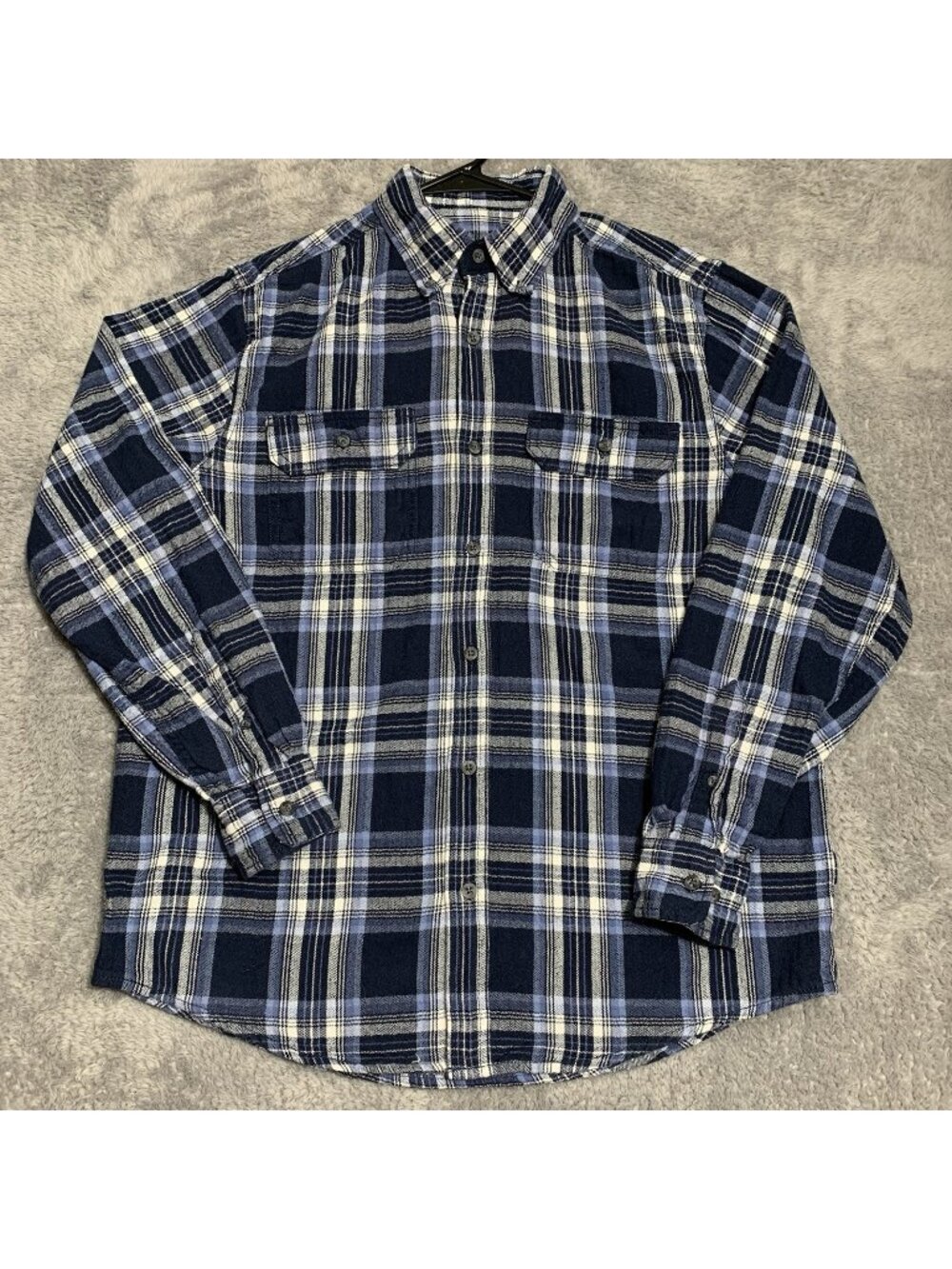 Faded Glory Mens Size Medium Blue Plaid Flannel Cotton Button Up Shirt